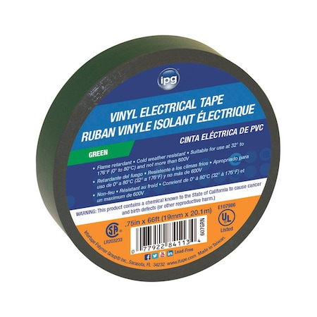 Intertape IPG .75 in. W X 60 ft. L Green Vinyl Electrical Tape 607GRN